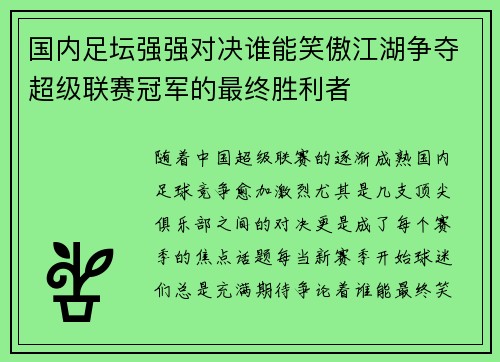 国内足坛强强对决谁能笑傲江湖争夺超级联赛冠军的最终胜利者